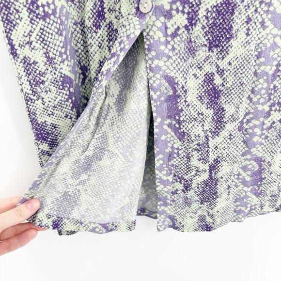 Free People FP Womens Katie Button Down Snakeskin Printed‎ Midi Skirt XS Purple - Picture 4 of 8